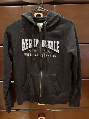 Aeropostale Black Zip-Up Hoodie with White Logo